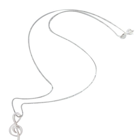 Treble Clef Silver Music Note Pendant Necklace - Picture 3 of 5